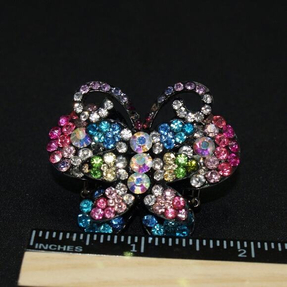 Butterfly Rhinestone Multicolored Stretch Ring, Fits 6 - 9 Stretch - Picture 8 of 8